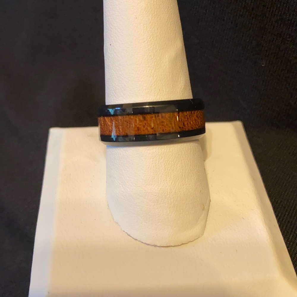 Black Tone Wood Look Inlay Ring, 9